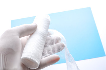 Sterile bandage in a doctor's hand