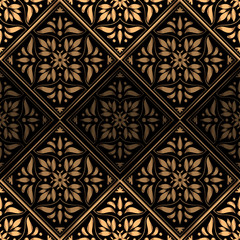 Luxury background vector. Golden tile royal pattern seamless for christmas or new year party. Moroccan design for beauty spa salon, wrapping paper, ornaments, gift packaging, yoga wallpaper.