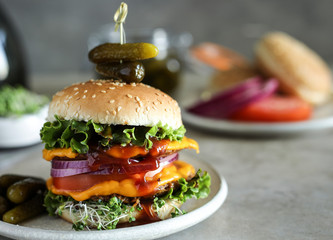 Vegan cheeseburger food photography recipe idea