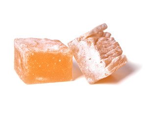 Turkish sweet delights rahat-lokum isolated on white background