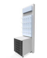 phone accessory display stand, retail display stand with hook for product , display stands isolated on white background. 3d illustration