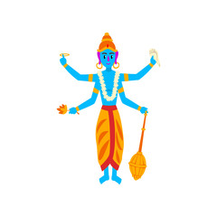 Vishnu Indian god, guardian of the Universe vector Illustration on a white background