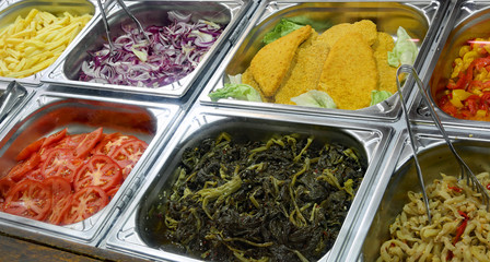 canteen stainless steel trays with spinach onion tomato