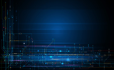 Illustration abstract background, circuit board or motherboard. Vector design for abstract technology, communication, futuristic. Hi tech digital concept on dark blue background