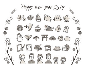 手描き風 年賀アイコンセット （鉛筆タッチ）