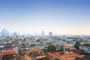 Fototapeta na wymiar High angle of view the Wat Saket (Golden mount pagoda Temple) in bangkok city.