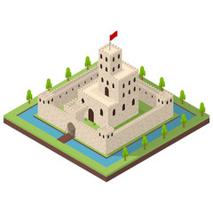 Medieval Kingdom Concept 3d Isometric View. Vector