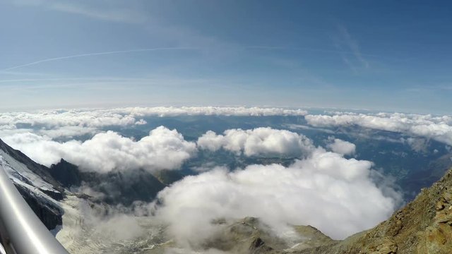 Panoramic view at Mont Blanc tour from du Gouter house terace at 3835 m, Refuge house is popular starting point for attempting the ascent of Mont Blanc , France