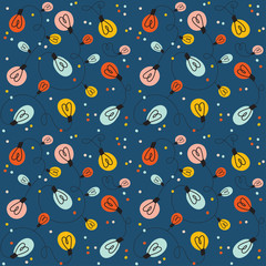 Seamless pattern with adorable illustration of stylized flowers and leafs. Botanical illustrational with branches and cones. Color vector background. Good for fabric design and wrapping paper