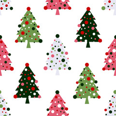 Seamless pattern with decorated christmas trees, vector