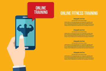 Mobile fitness. Fitness app - online fitness training icon with smartphone, flat design