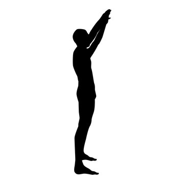 Man with arms raised Sportsman raising hands side view icon black color illustration