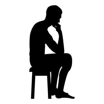 recommend clip art: Thinking man sitting on a stool silhouette icon black color illustration