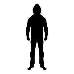 Man in the hood concept danger silhouette front side icon black color illustration