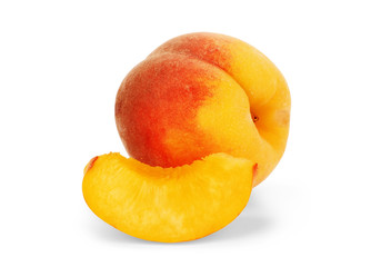 Peach slice isolated. Peach slice on white. Peach. With clipping path