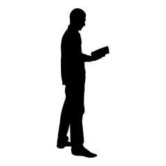 Man standing reading Silhouette concept learing document icon black color illustration