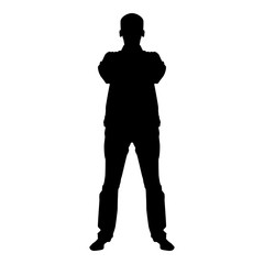 Confident man crossed his arms Business man silhouette concept front view icon black color illustration
