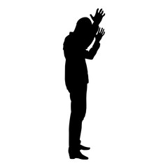 Concept of failure what is it for me problem Man raised hands silhouette icon black color illustration