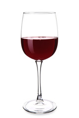 Glass of red wine on white background