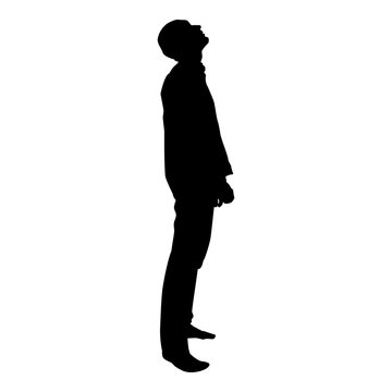 Man looks up silhouette icon black color illustration