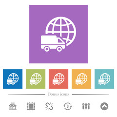 International transport flat white icons in square backgrounds