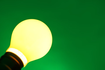 Glowing light bulb on color background