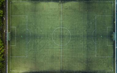 Drone aerial view of an old soccer field