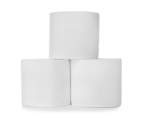 Rolls of toilet paper on white background