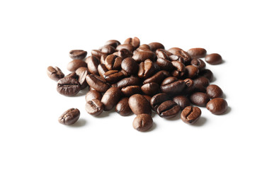 Roasted coffee beans on white background