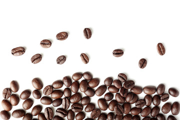Roasted coffee beans on white background