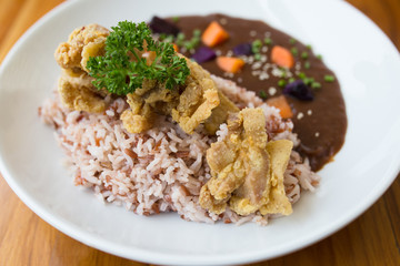 Japanese curry rice with karaage chicken.