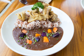 Japanese curry rice with karaage chicken.