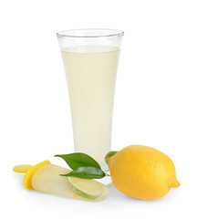 Glass of fresh lemonade with popsicle on white background