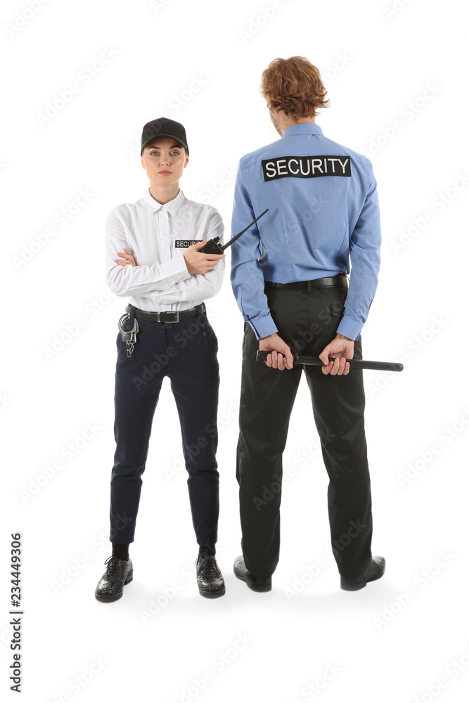 Sticker Male and female security guards on white background