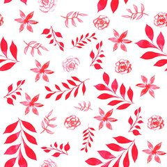 Fototapeta premium pink flowers and leaves painted with watercolor