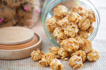 Popcorn caramel in glass jar
