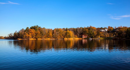 Autumn landscape reflection in water