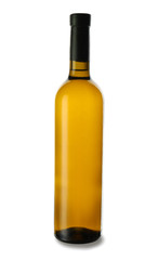 Bottle of tasty wine on white background