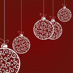 A composition of white elegant Christmas balls in retro style with a pattern.