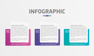 Infographic design template with three boxes and writing area
