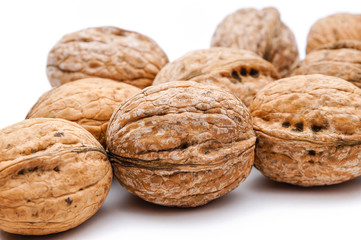 walnuts on white background