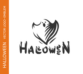 Ghost logo logo - emblem design on white background, halloween vector illustration