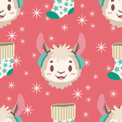 Obraz na płótnie Canvas Seamless pattern with llama and Christmas stocking