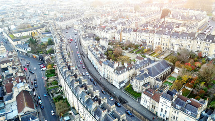 Fototapeta premium Aerial cityscape view of Bath, Somerset, United Kingdom
