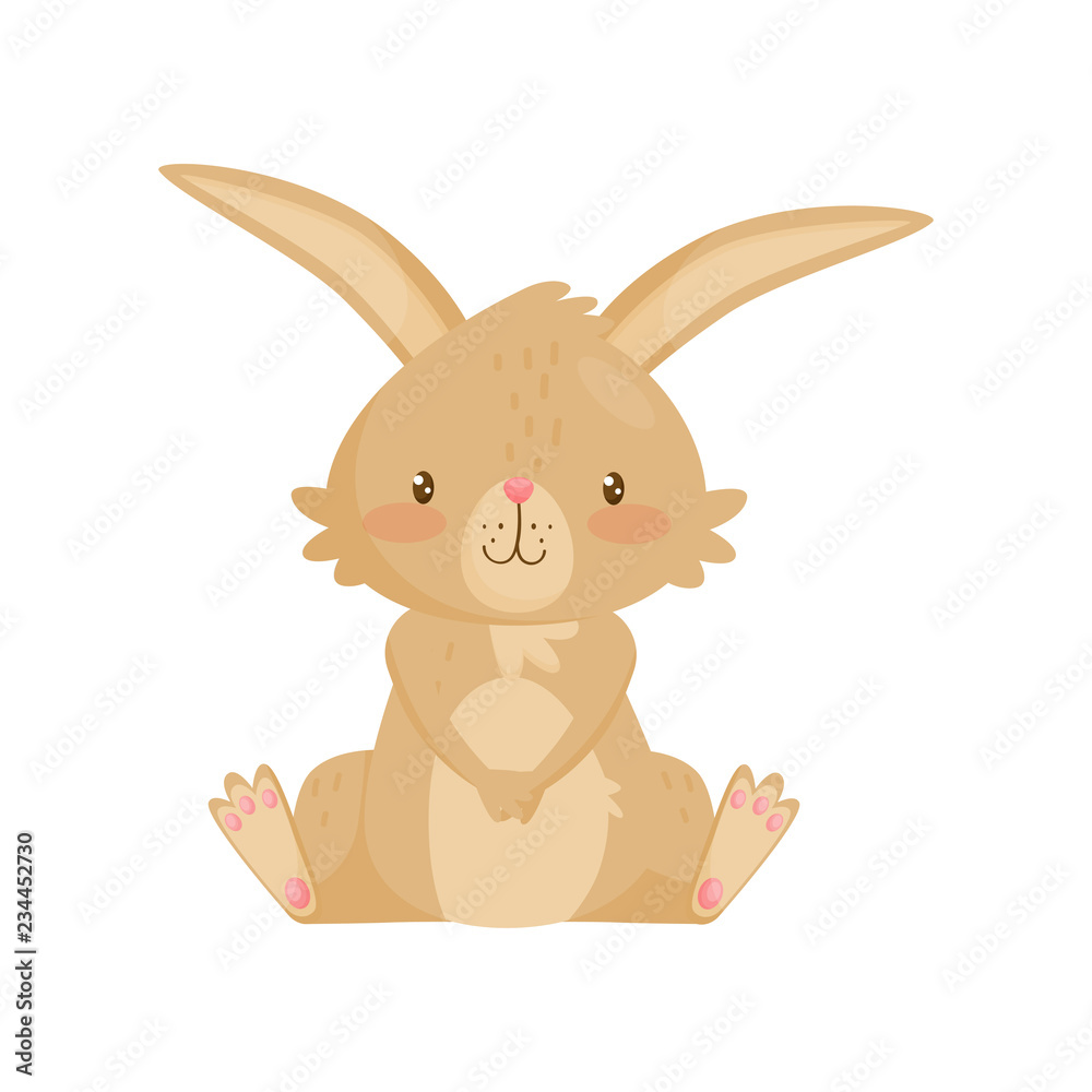 Wall mural flat vector icon of adorable brown rabbit. bunny with pink cheeks and shiny eyes