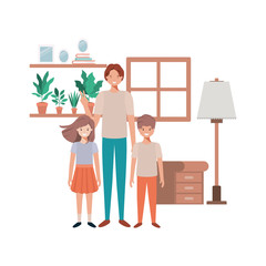 father and children in livingroom avatar character
