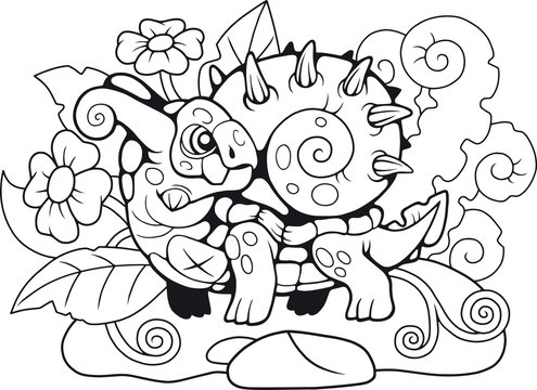 cartoon cute snail dragon, coloring book, funny illustration