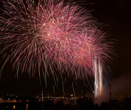 Golden orange amazing fireworks in dark background close up, Malta fireworks festival, 4 of July, Independence day, New Year, explode, fireworks, fireworks festival, 4 of July, Independence day, 