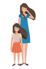 mother with smartphone and daughter