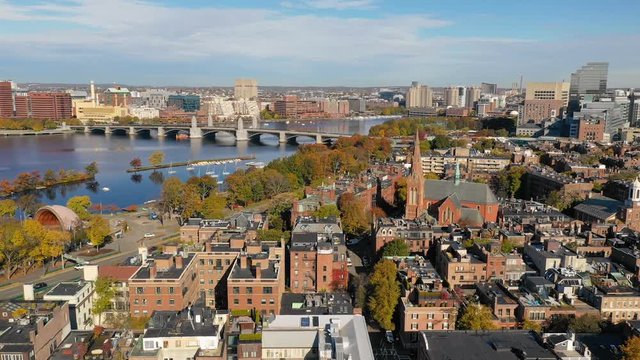Aerial View Over Boston Commons Across Charles River to Cambridge